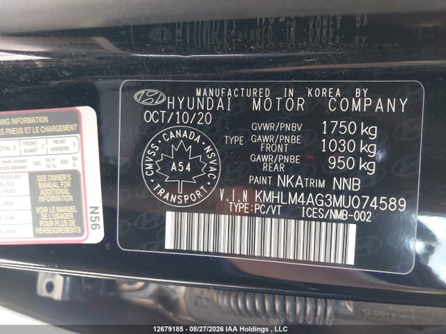 Продаж на аукціоні авто 2021 Hyundai Elantra Preferred Ivt, vin: KMHLM4AG3MU074589, номер лоту: 12679185