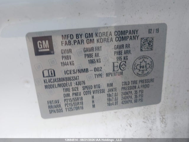 Продаж на аукціоні авто 2019 Buick Encore Preferred, vin: KL4CJASB0KB863347, номер лоту: 12684514