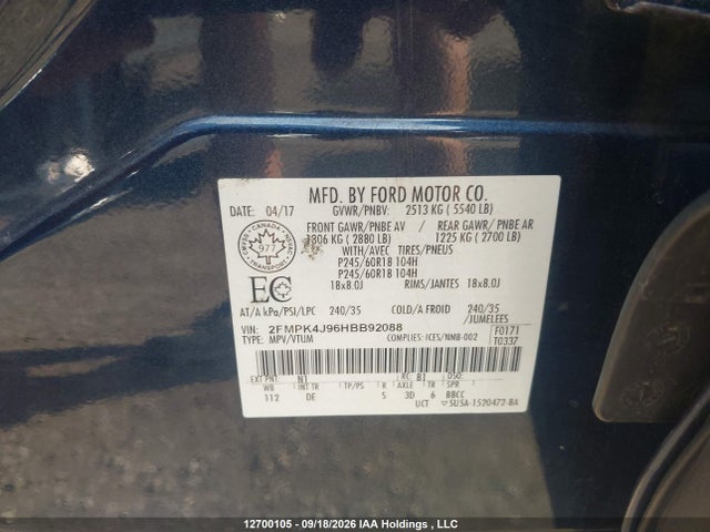 Ford EDGE SEL 2017 2FMPK4J96HBB92088 Image 9