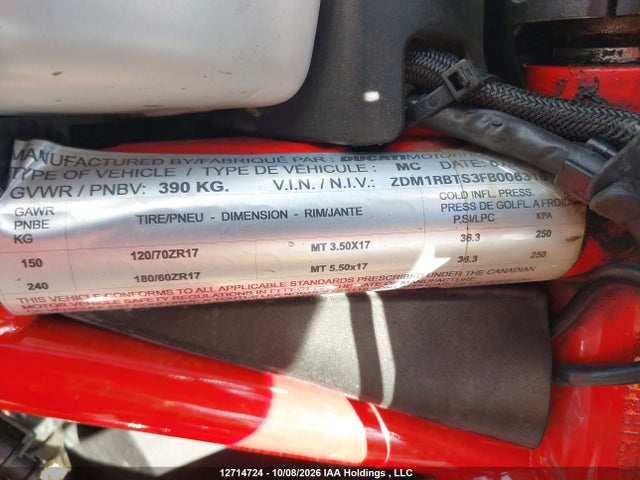 Ducati Monster 821 2015 ZDM1RBTS3FB006315 Image 13