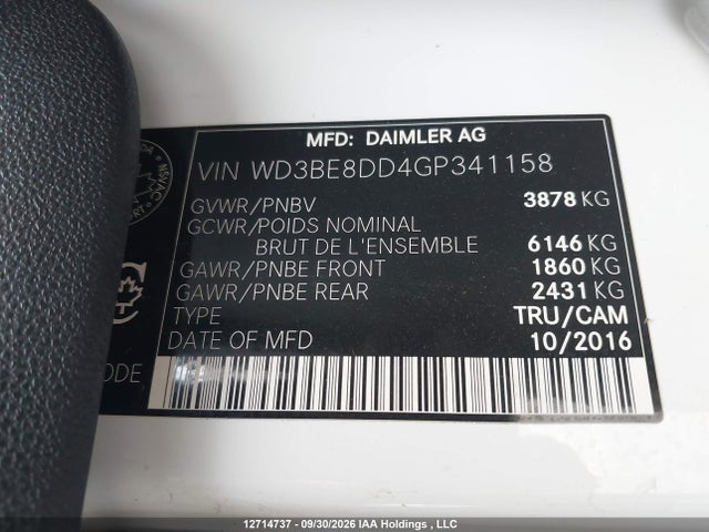 Aukcja sprzedaży 2016 Mercedes-benz Sprinter 2500, vin: WD3BE8DD4GP341158, numer aukcji: 12714737