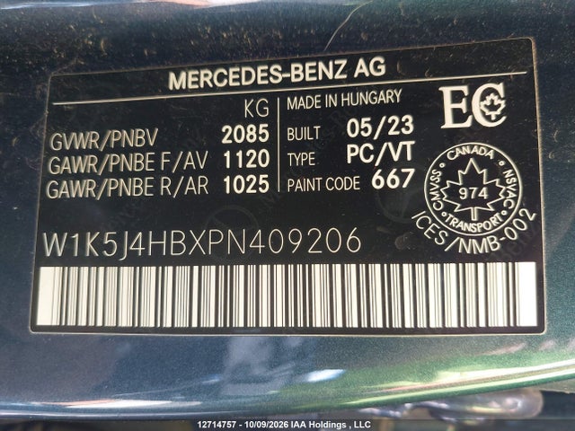 12714757 :رقم المزاد ، W1K5J4HBXPN409206 vin ، 2023 Mercedes-benz Cla مزاد بيع