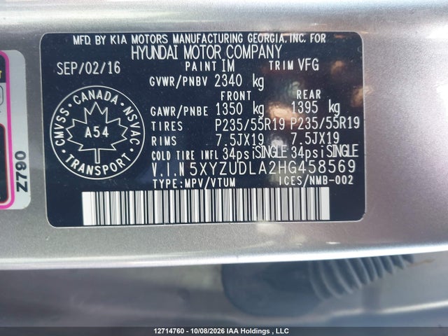 5XYZUDLA2HG458569 Hyundai SANTA FE SPORT