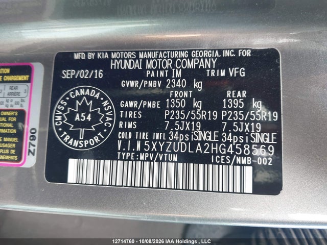5XYZUDLA2HG458569 Hyundai SANTA FE SPORT