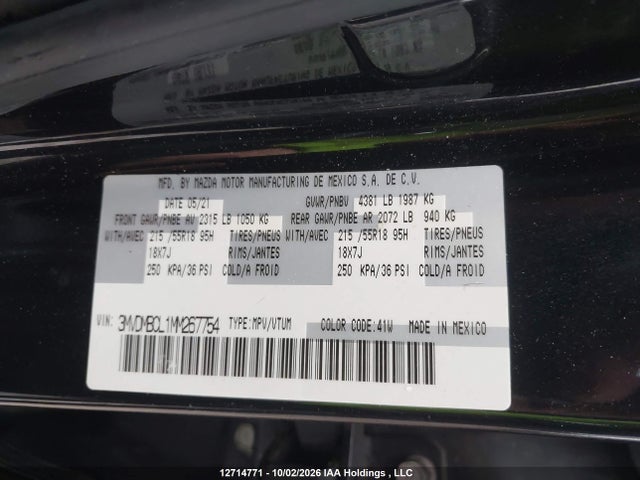 12714771 :رقم المزاد ، 3MVDMBCL1MM267754 vin ، 2021 Mazda Cx-30 Gs مزاد بيع