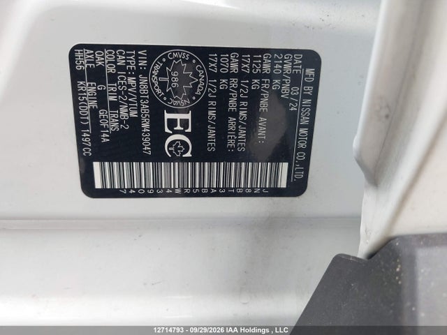 12714793 :رقم المزاد ، JN8BT3AB5RW439047 vin ، 2024 Nissan Rogue S مزاد بيع