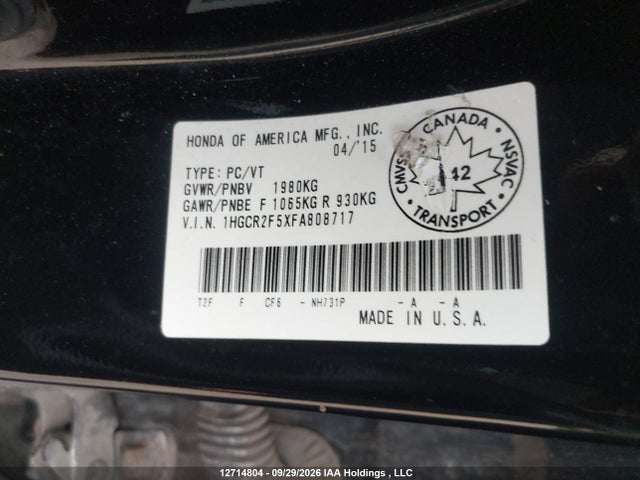 1HGCR2F5XFA808717 Honda Accord Sport