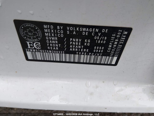 3VWW57BU2KM200332 Volkswagen Jetta 1.4 Tsi Highline