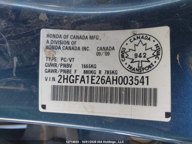 Продажа на аукционе авто 2010 Honda Civic Dx, vin: 2HGFA1E26AH003541, номер лота: 12714832