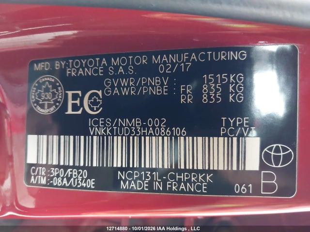 Toyota YARIS LE 2017 VNKKTUD33HA086106 Image 18