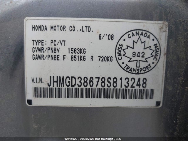 2008 Honda Fit მანქანა იყიდება აუქციონზე, vin: JHMGD38678S813248, აუქციონის ნომერი: 12714929