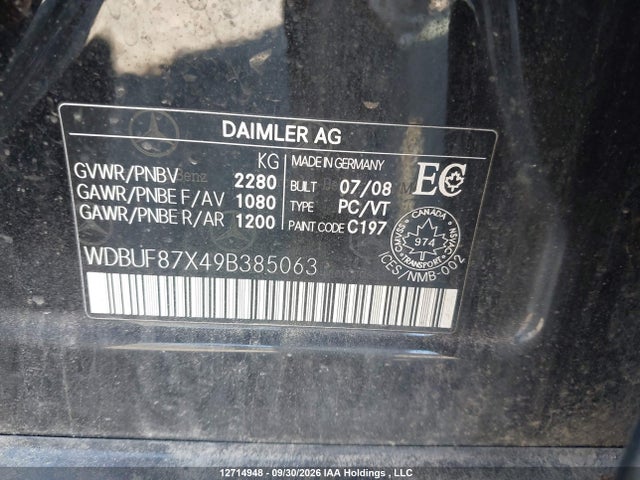 2009 Mercedes-benz E 350 4matic მანქანა იყიდება აუქციონზე, vin: WDBUF87X49B385063, აუქციონის ნომერი: 12714948