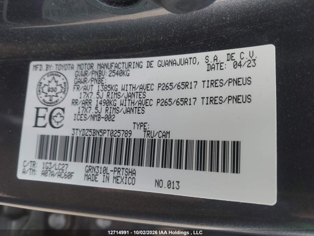 3TYDZ5BN5PT025789 Toyota Tacoma