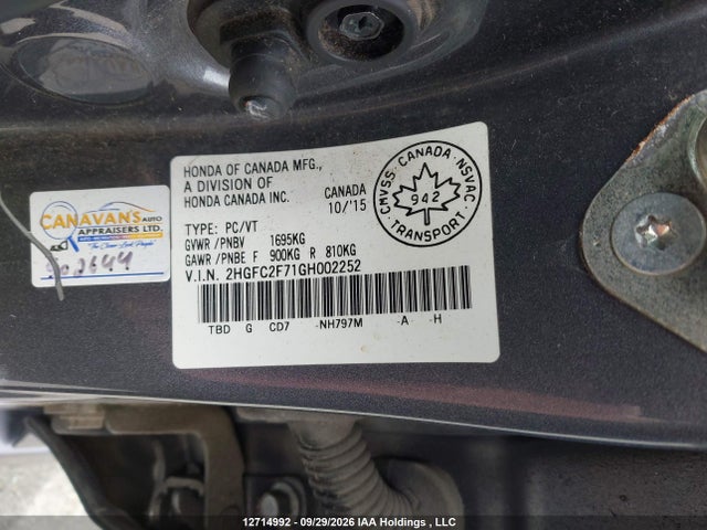 Продажа на аукционе авто 2016 Honda Civic Ex, vin: 2HGFC2F71GH002252, номер лота: 12714992