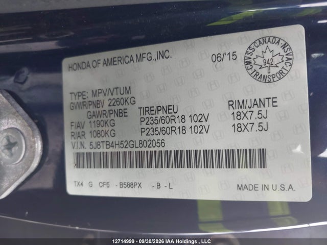 Aukcja sprzedaży 2016 Acura Rdx Tech Package, vin: 5J8TB4H52GL802056, numer aukcji: 12714999