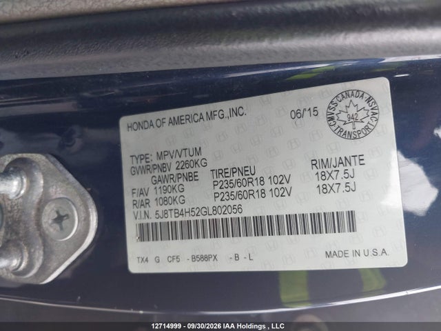 Aukcja sprzedaży 2016 Acura Rdx Tech Package, vin: 5J8TB4H52GL802056, numer aukcji: 12714999