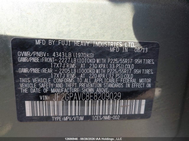 Продажа на аукционе авто 2014 Subaru Xv Crosstrek 2.0i Premium, vin: JF2GPAVC8E8209029, номер лота: 12686946
