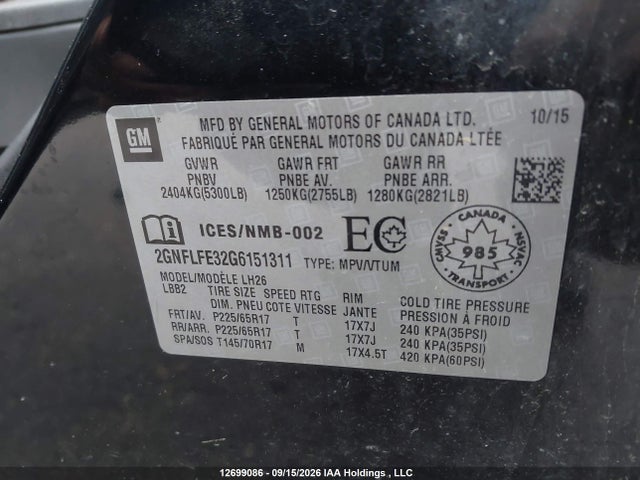 Chevrolet EQUINOX 1LT 2016 2GNFLFE32G6151311 Image 18
