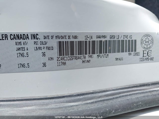 Aukcja sprzedaży 2015 Chrysler Town & Country Touring, vin: 2C4RC1CG5FR644170, numer aukcji: 12707181