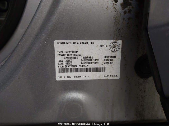 Honda Pilot Touring 7p 2020 5FNYF6H68LB502547 Image 19