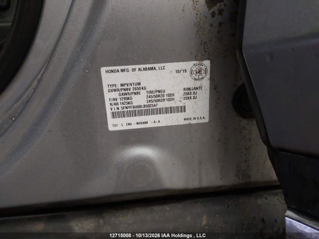 Honda Pilot Touring 7p 2020 5FNYF6H68LB502547 Image 9