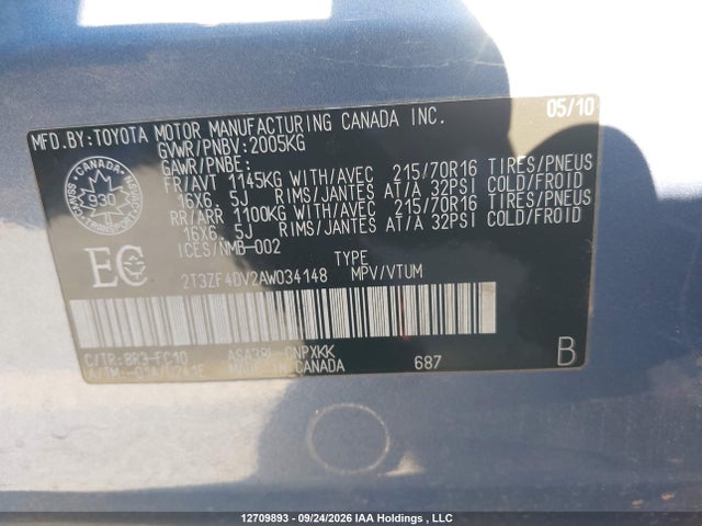 Продажа на аукционе авто 2010 Toyota Rav4, vin: 2T3ZF4DV2AW034148, номер лота: 12709893