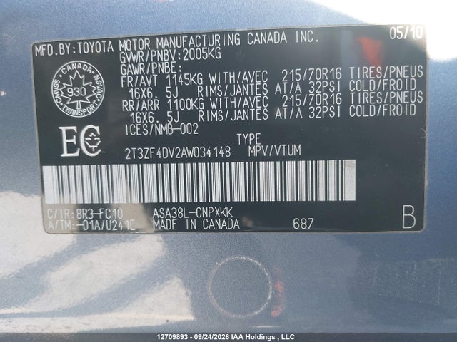 Продажа на аукционе авто 2010 Toyota Rav4, vin: 2T3ZF4DV2AW034148, номер лота: 12709893