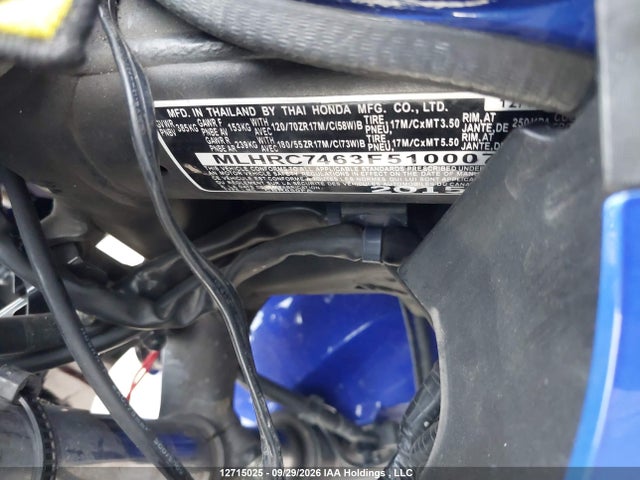 12715025 :رقم المزاد ، MLHRC7463F5100074 vin ، 2015 Honda Cbr650 F مزاد بيع