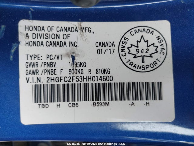 Honda Civic 2017 2HGFC2F53HH014600 Image 18
