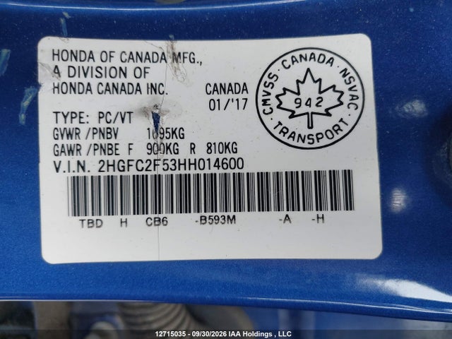 Honda Civic 2017 2HGFC2F53HH014600 Image 9