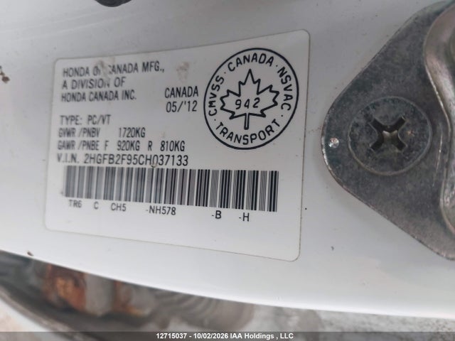 Продаж на аукціоні авто 2012 Honda Civic Ex-l, vin: 2HGFB2F95CH037133, номер лоту: 12715037