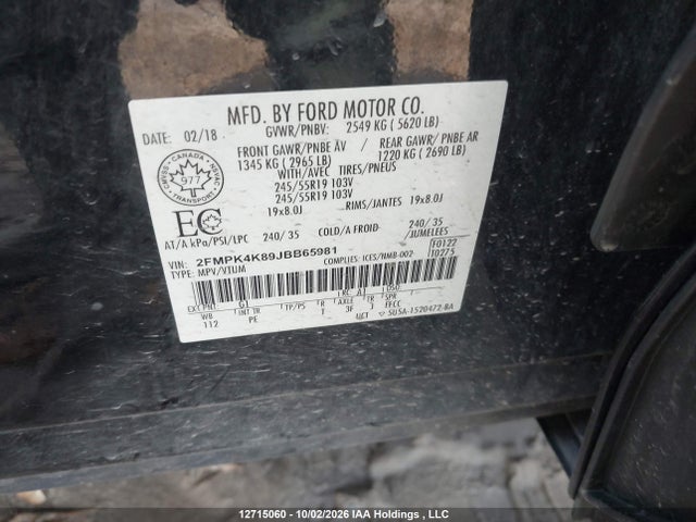 2018 Ford Edge Titanium მანქანა იყიდება აუქციონზე, vin: 2FMPK4K89JBB65981, აუქციონის ნომერი: 12715060