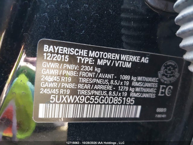 Auction sale of the 2016 Bmw X3 Xdrive28i, vin: 5UXWX9C55G0D85195, lot number: 12715063