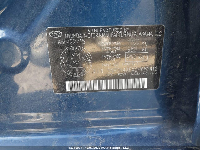 Aukcja sprzedaży 2016 Hyundai Elantra Gl, vin: 5NPDH4AEXGH682412, numer aukcji: 12715077