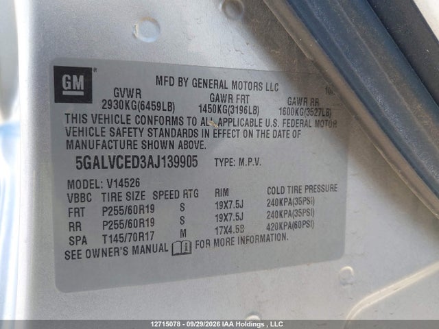 2010 Buick Enclave 2xl მანქანა იყიდება აუქციონზე, vin: 5GALVCED3AJ139905, აუქციონის ნომერი: 12715078