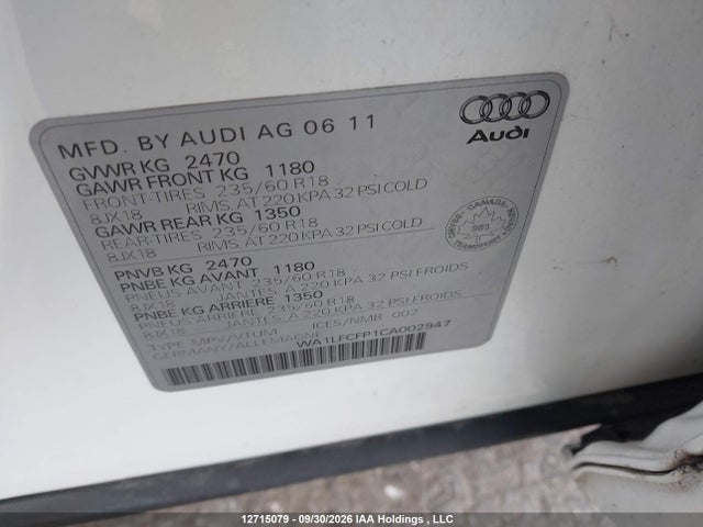Продажа на аукционе авто 2012 Audi Q5 2.0t Premium, vin: WA1LFCFP1CA002947, номер лота: 12715079