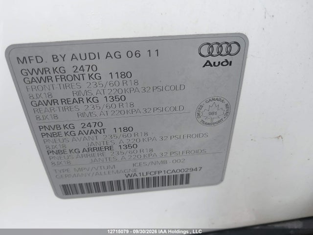 Продажа на аукционе авто 2012 Audi Q5 2.0t Premium, vin: WA1LFCFP1CA002947, номер лота: 12715079