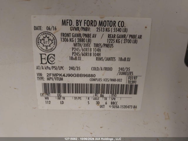 2FMPK4J90GBB96880 Ford EDGE SEL