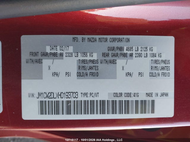 JM1CW2DLXH0193703 Mazda Mazda5 Gt