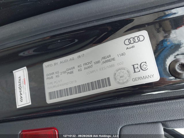 12715132 :رقم المزاد ، WAURNAF4XHN072019 vin ، 2017 Audi A4 Prestige مزاد بيع
