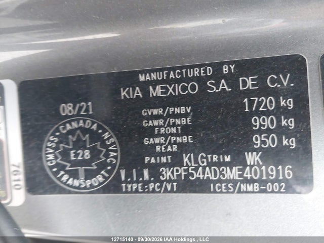2021 Kia Forte Ex/ex Premium/ex+ მანქანა იყიდება აუქციონზე, vin: 3KPF54AD3ME401916, აუქციონის ნომერი: 12715140