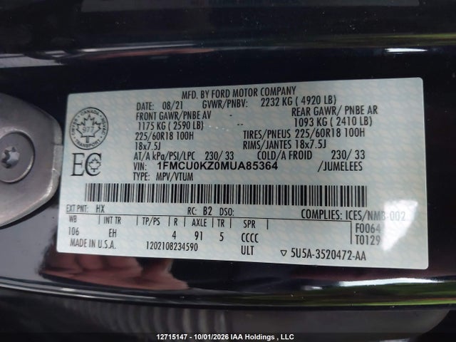 Ford Escape Phev Sel 2021 1FMCU0KZ0MUA85364 Image 9