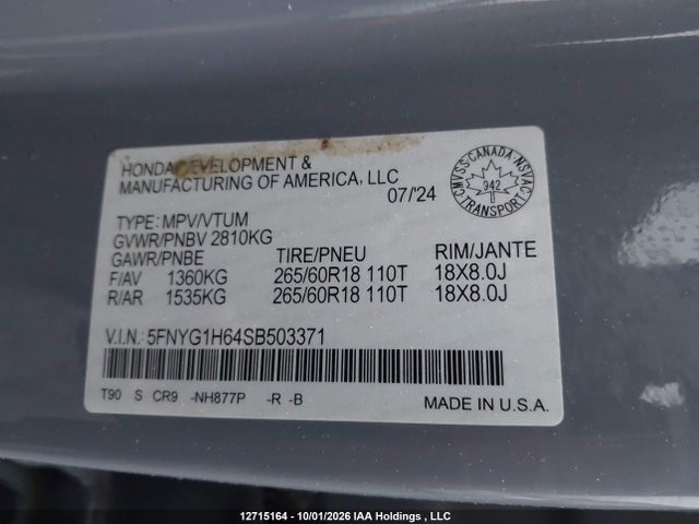 Honda Pilot 2025 5FNYG1H64SB503371 Image 19