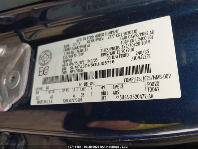 5LMTJ3DH8GUJ05716 Lincoln Mkc Reserve