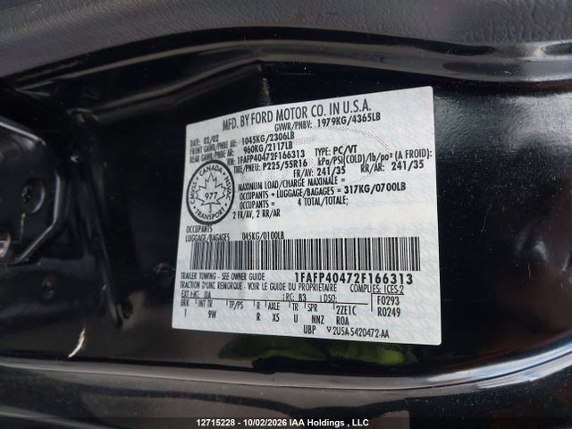 12715228 :رقم المزاد ، 1FAFP40472F166313 vin ، 2002 Ford Mustang مزاد بيع