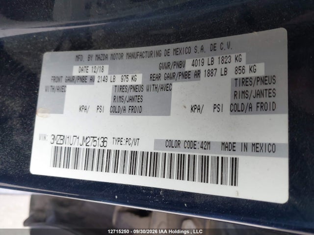 Mazda Mazda3 Gx 2018 3MZBN1U71JM275136 Image 19