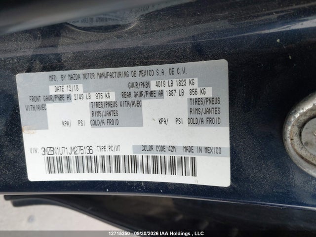 Mazda Mazda3 Gx 2018 3MZBN1U71JM275136 Image 9