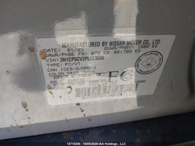 Aukcja sprzedaży 2023 Nissan Kicks Sv, vin: 3N1CP5CV2PL503686, numer aukcji: 12715300