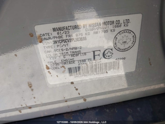 Aukcja sprzedaży 2023 Nissan Kicks Sv, vin: 3N1CP5CV2PL503686, numer aukcji: 12715300