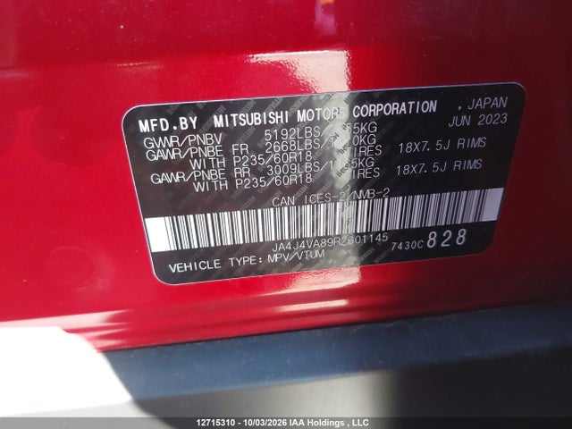 Продажа на аукционе авто 2024 Mitsubishi Outlander Se/black Edition/ralliart, vin: JA4J4VA89RZ601145, номер лота: 12715310